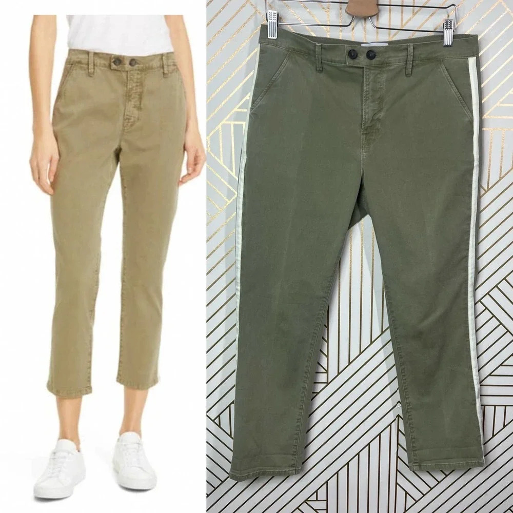 FRAME Le Beau Crop Chino Pants In Washed Od‎ White Size US 28